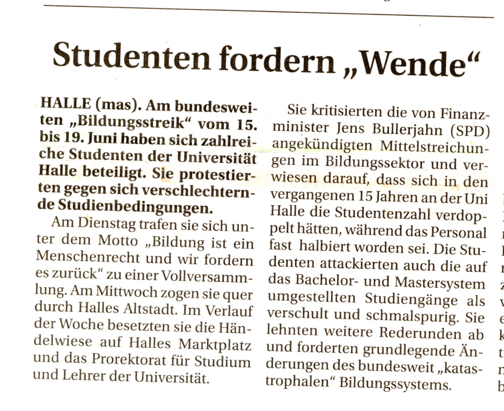 SONNTAGS NACHRICHTEN HALLESCHER KURIER. vom 21.06.2009,16. Jhrg. 25. Woche